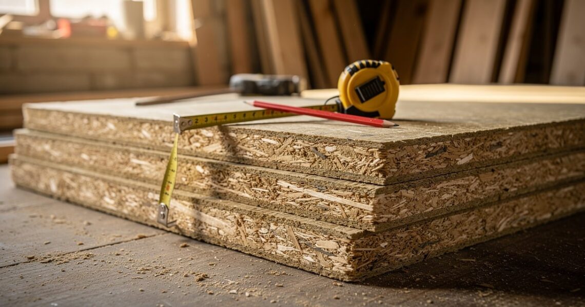 Panneaux de fibre de bois empilés sur un chantier d'isolation